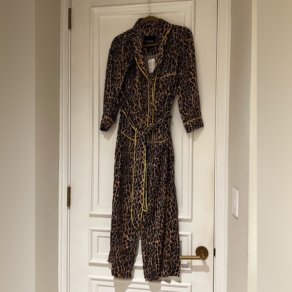 Leopard Print Jumpsuit with Yellow Trim